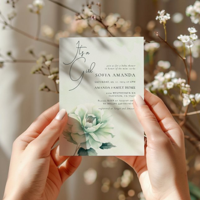 Watercolor Green Rose Baby Shower Invitation (Creator Uploaded)