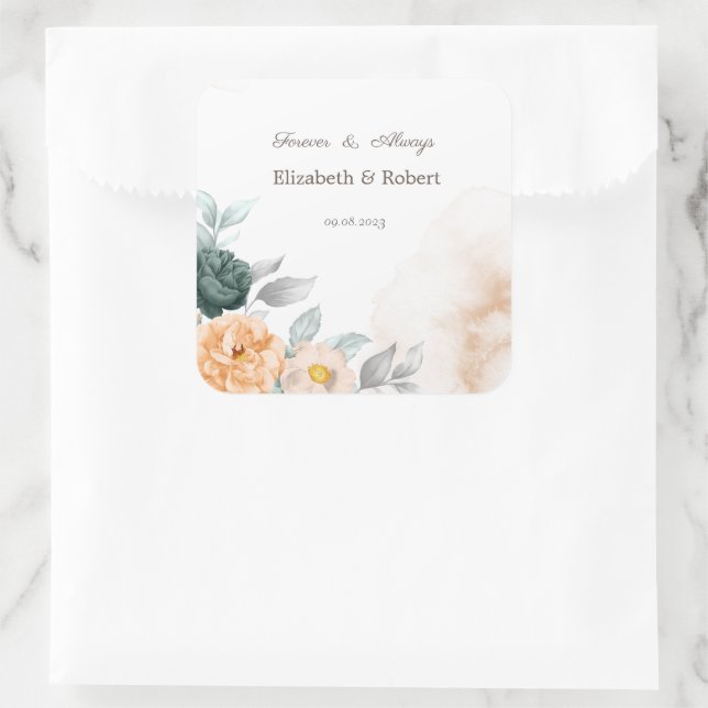 Watercolor Green Roses Square Sticker (Bag)