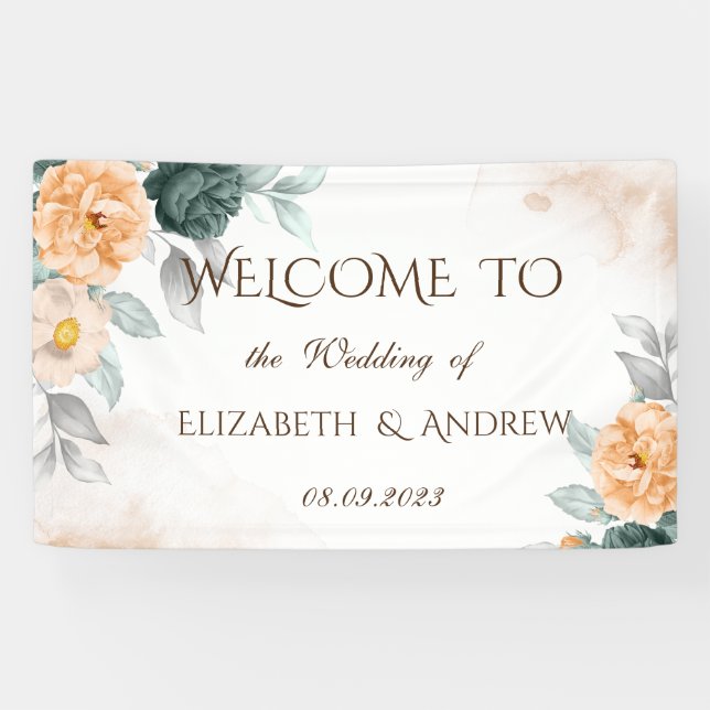 Watercolor Green Roses Wedding Banner (Horizontal)