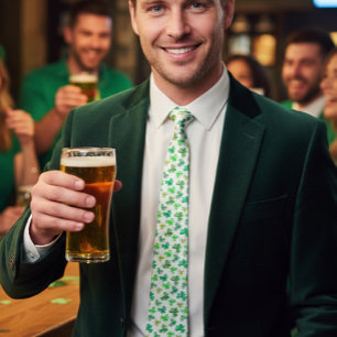 Watercolor Green Shamrock Clover St. Patrick's day Tie