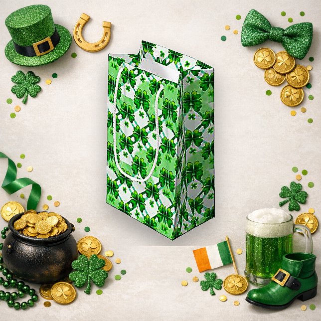 Watercolor Green Shamrock Plaid Pattern Small Gift Bag (Creator Uploaded)