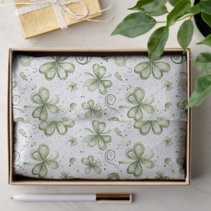 Watercolor Green Shamrocks Three Leaf Clovers Tissue Paper