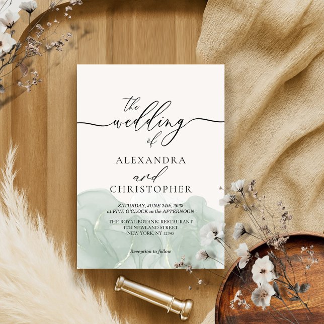 Watercolor green signature calligraphy wedding invitation (Creator Uploaded)