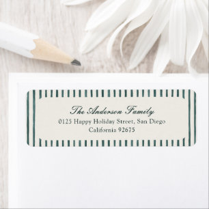 Watercolor Green Stripes Christmas Return Address