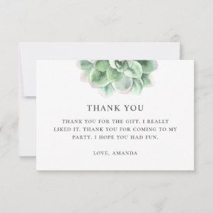 Watercolor green succulent. Floral cactus birthday Thank You Card