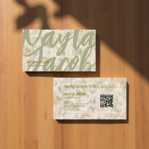 Watercolor Green & Terracotta Handmade Clothing  Business Card