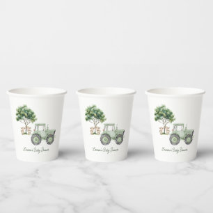 Watercolor Green Tractor Farm Paper Cups
