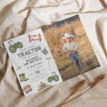 Watercolor Green Tractor Photo 2nd Birthday  Invitation<br><div class="desc">This modern invitation features watercolor tractor and farm illustrations and distressed construction style fonts.</div>