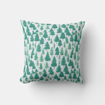 Watercolor Green Trees Christmas Pattern