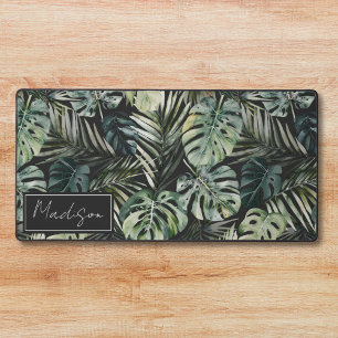 Watercolor Green Tropical Forest Leaves Pattern Desk Mat
