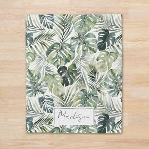 Watercolor Green Tropical Forest Leaves Pattern Fleece Blanket