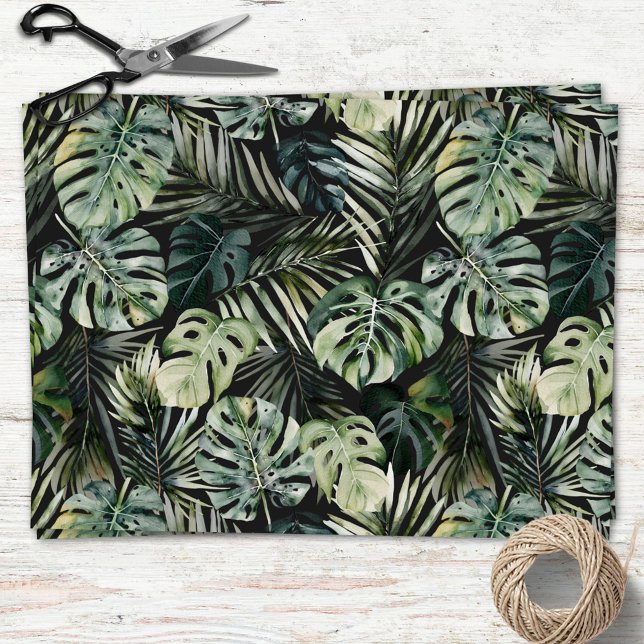 Watercolor Green Tropical Forest Leaves Pattern Tissue Paper (In situ)