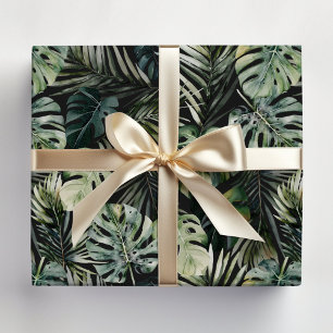 Watercolor Green Tropical Forest Leaves Pattern Wrapping Paper