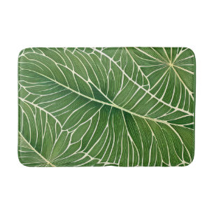 Watercolor Green Tropical Leaves Bath Mat