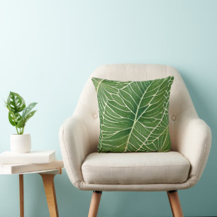 Watercolor Green Tropical Leaves Cushion