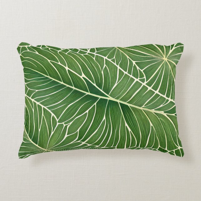 Watercolor Green Tropical Leaves Decorative Cushion (Front)