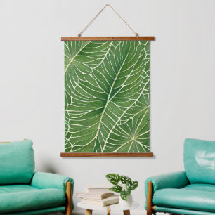 Watercolor Green Tropical Leaves Hanging Tapestry