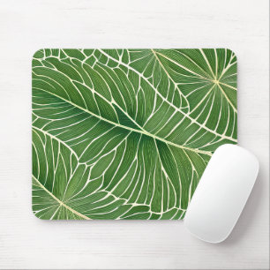 Watercolor Green Tropical Leaves Mouse Pad