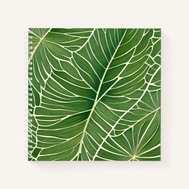 Watercolor Green Tropical Leaves Notebook (Front)