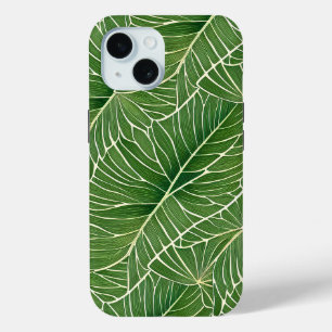 Watercolor Green Tropical Leaves Pattern iPhone 15 Case