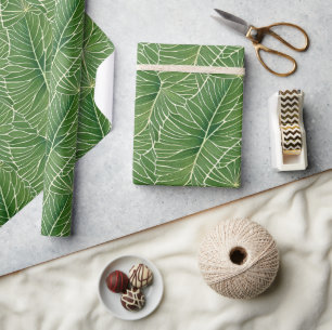 Watercolor Green Tropical Leaves Pattern Wrapping Paper