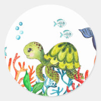 Watercolor Green Turtle Under the Sea Birthday