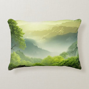 Watercolor Green Valley Decorative Throw Pillow