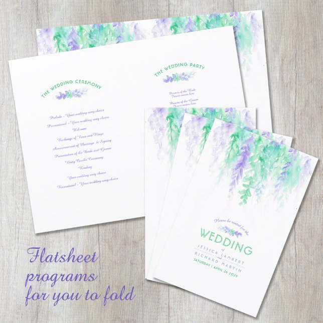 Watercolor green vine floral wedding program (Creator Uploaded)