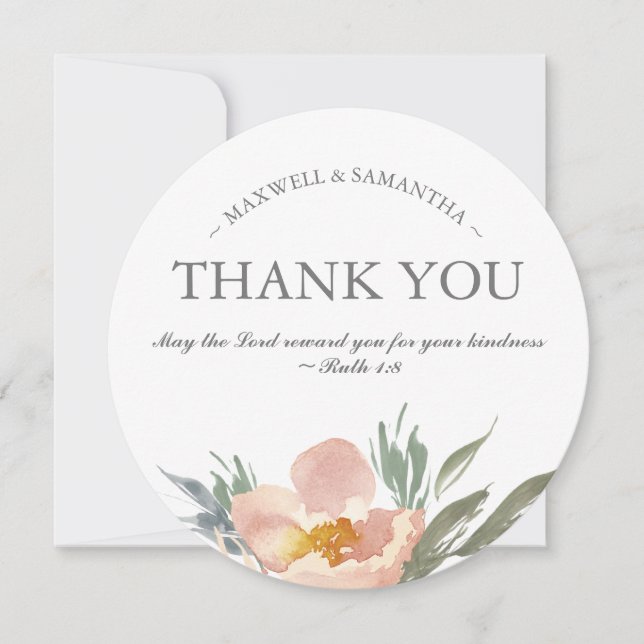 Watercolor Green, White and Orange Thank You Invitation (Front)