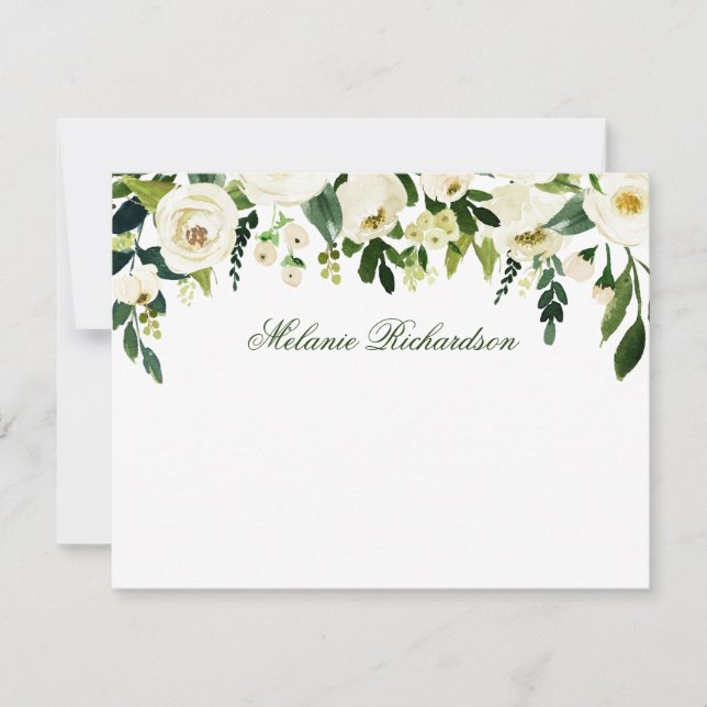 Watercolor Green White Floral Personalised Card (Front)