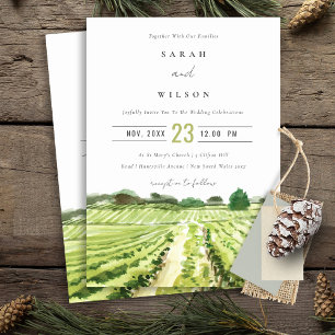 Watercolor Green Winery Vineyard Wedding Invite
