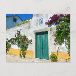 Watercolor green wooden door postcard