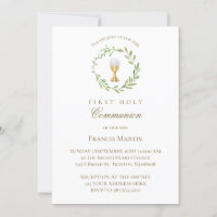 watercolor green wreath first holy communion