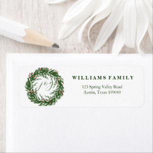 Watercolor Green Wreath Name & Initials Christmas 