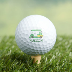 Watercolor Green & Yellow Golf Cart Custom Balls