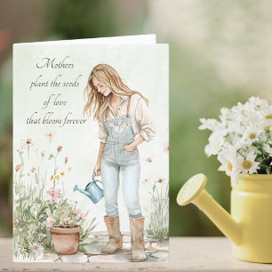 Watercolor Green Young Mum Custom Mother's Day Holiday Card