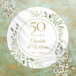 Watercolor Greenery 50th Wedding Anniversary Classic Round Sticker<br><div class="desc">Featuring delicate soft watercolor country garden greenery,  this chic botanical 50th wedding anniversary design can be personalised with your special fiftieth-anniversary information in elegant gold text. Designed by Thisisnotme©</div>