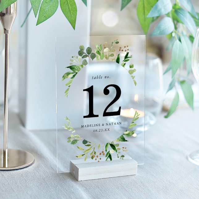 Watercolor Greenery Acrylic Wedding Table Number (Creator Uploaded)