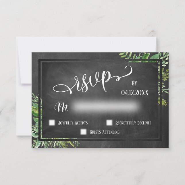Watercolor Greenery and Chalkboard RSVP Card (Front)