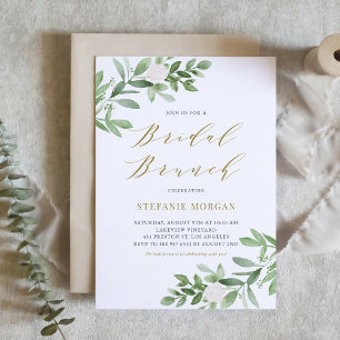 Watercolor Greenery and Flowers Bridal Brunch Invitation