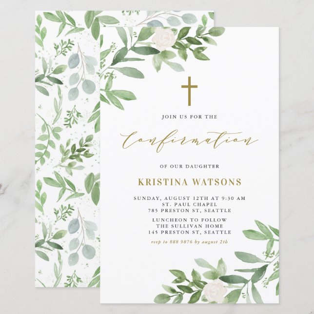Watercolor Greenery and Flowers Confirmation (Front/Back)