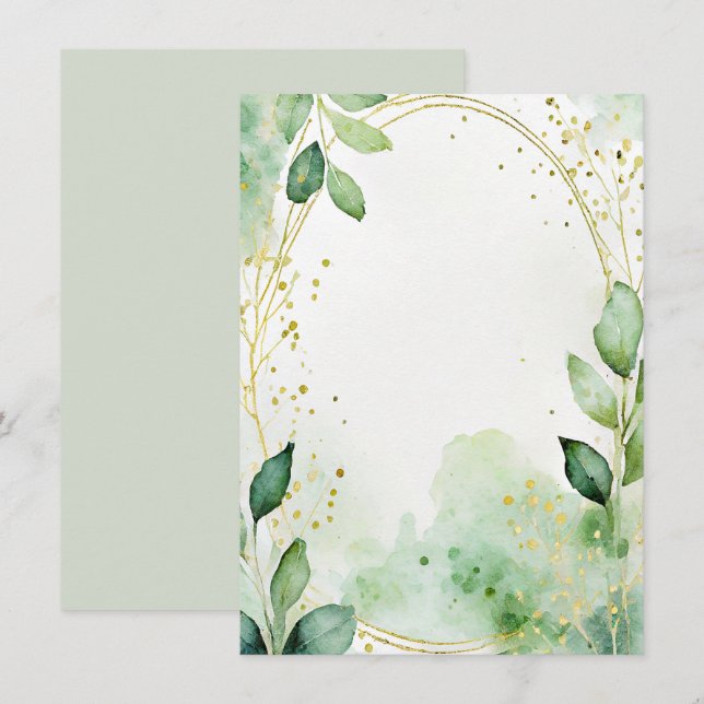 Watercolor greenery and gold blank Wedding Invitation (Front/Back)