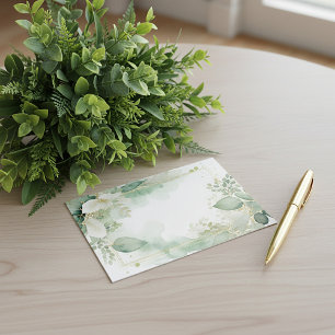 Watercolor greenery and gold blank Wedding Invitation