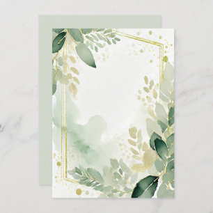 Watercolor greenery and gold blank Wedding Invitation