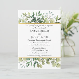 Watercolor Greenery and Gold Botanical Wedding Invitation