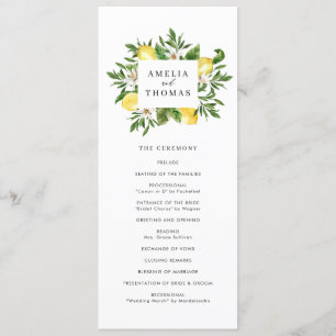 Watercolor Greenery and Lemons Wedding Ceremony  Programme