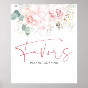 Watercolor Greenery and Pink Flowers Favours Sign