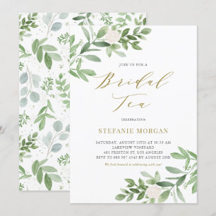 Watercolor Greenery and White Floral Bridal Tea Invitation