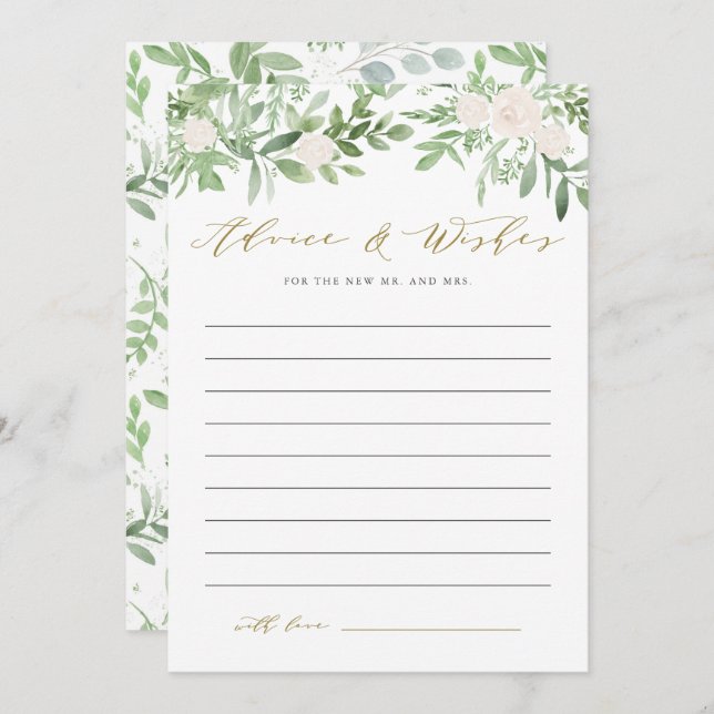 Watercolor Greenery and White Flower Wedding Advice Card (Front/Back)