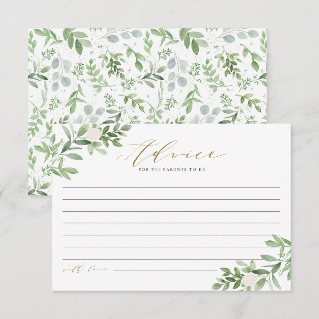 Watercolor Greenery and White Flowers Baby Shower Advice Card (Front/Back)